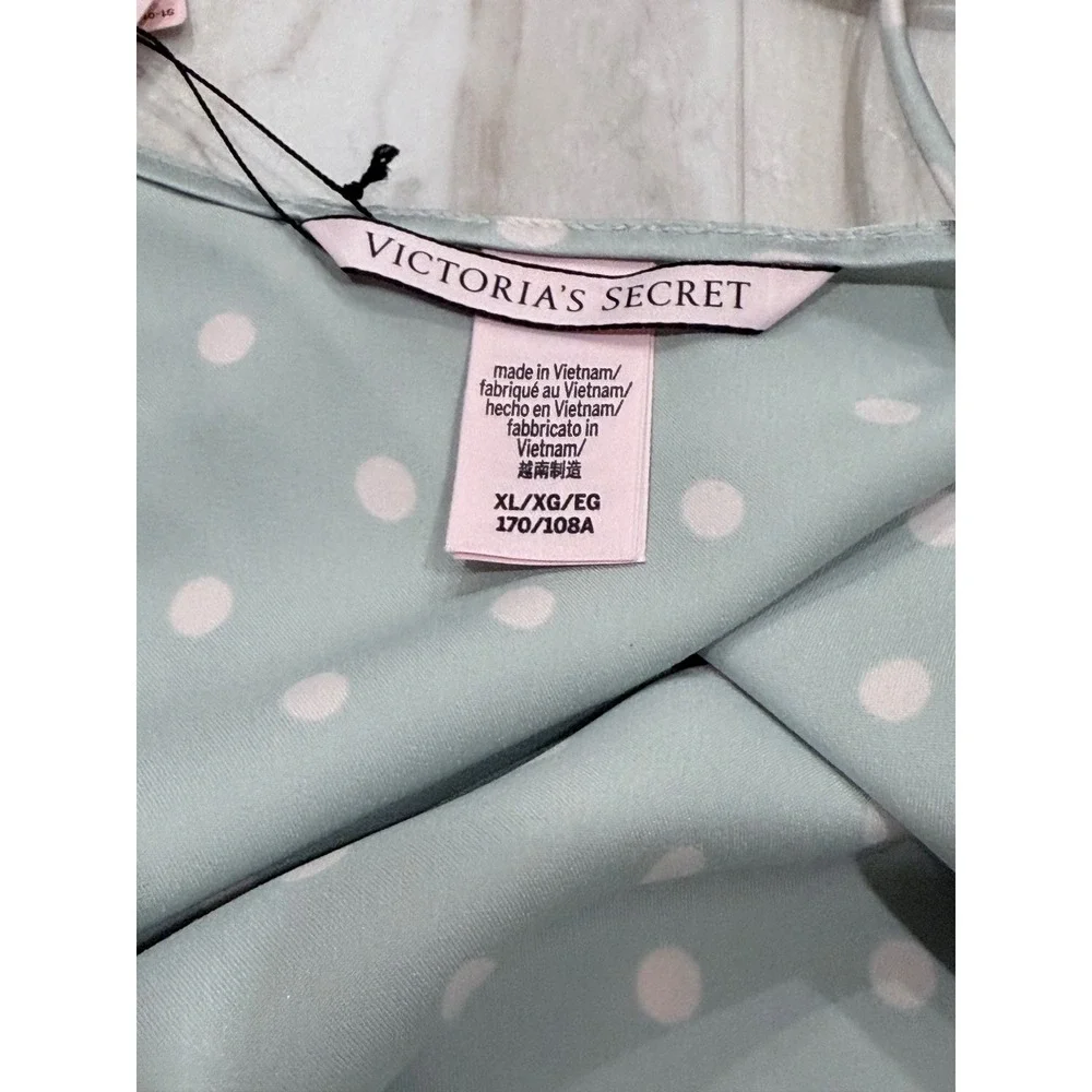 Victoria's Secret Satin Pajama Set Sage Green Polka Dot Cami Shorts XL/L NWT